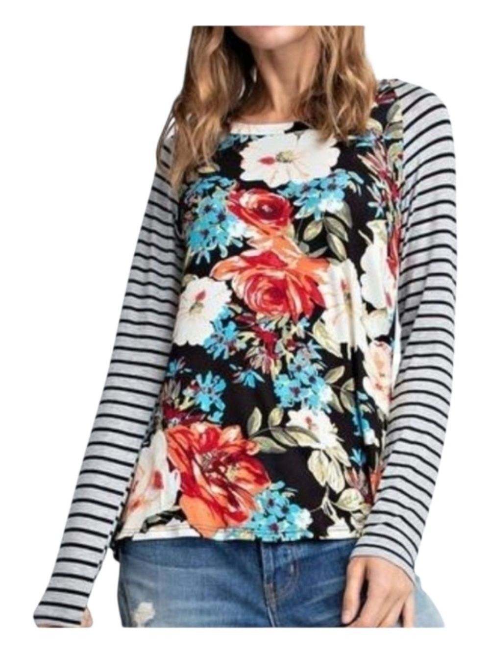 12 PM BY MON AMI Striped & Floral long sleeve top Size Small NWT